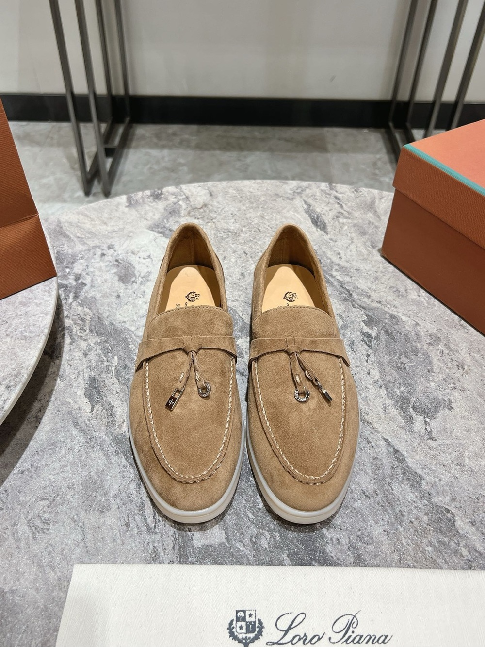 Loro Piana Suede Tassel Loafers in Tan